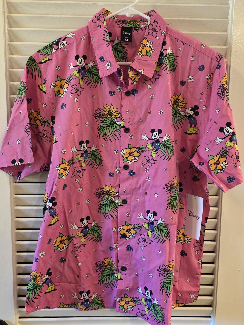 Disney Hot Pink Mickey Floral Hawaiian Button-Down Shirt